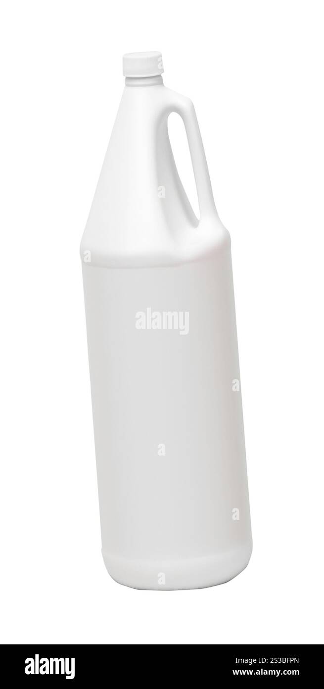 Weiße Kunststoffflasche isoliert auf weißem Hintergrund. Weiße Kunststoffflasche isoliert Stockfoto