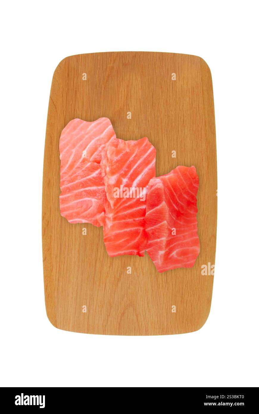 Lachsfilet isoliert auf weißem Hintergrund. Lachsfilet Stockfoto
