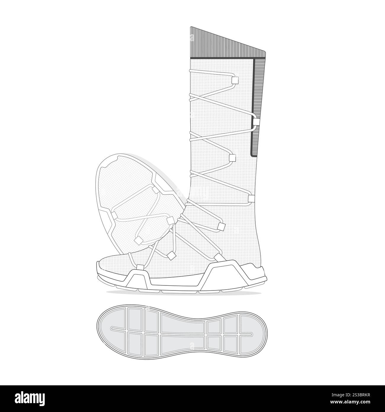 Damen kniehohe Schuhe technische flache Skizze Vektor Mockup Illustration. Stock Vektor