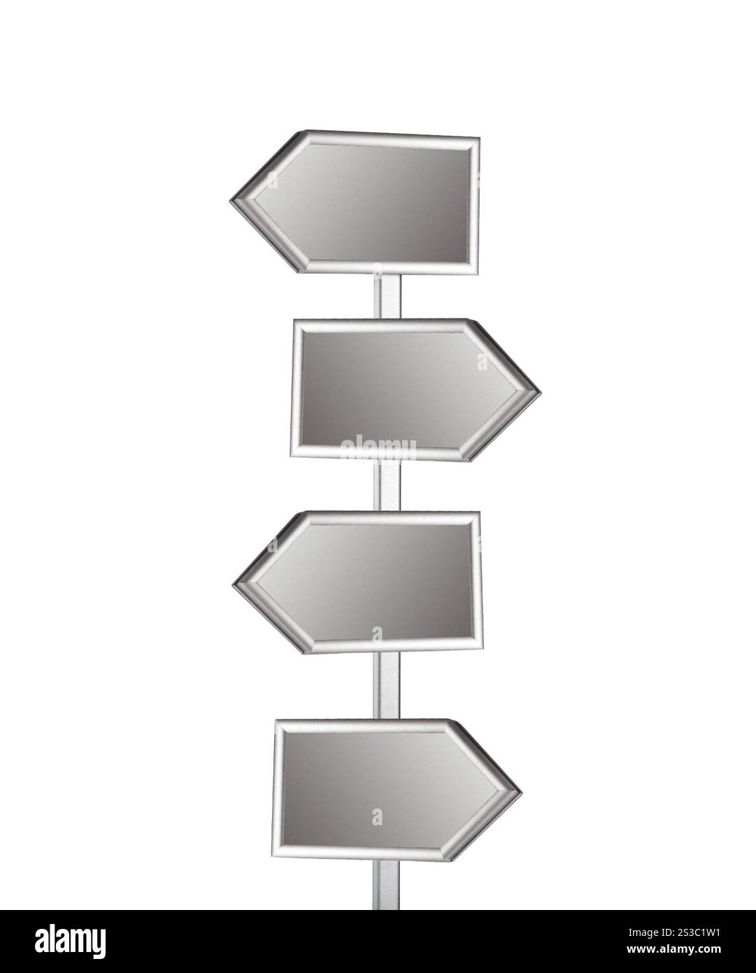 Leere Wegweiser isoliert auf weißem Hintergrund. Leere Wegweiser Stockfoto