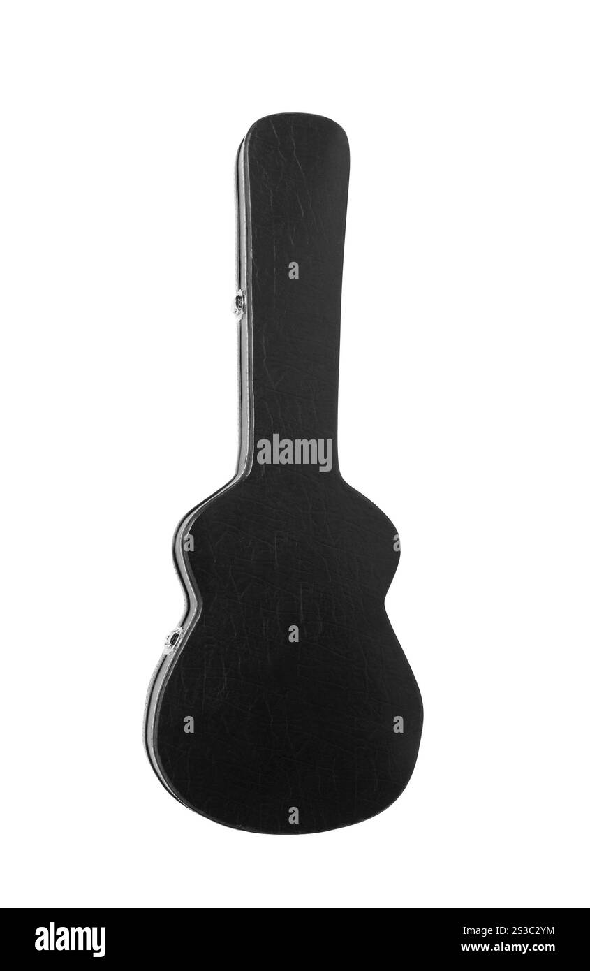 Hartschalenkoffer für elektrische Gitarre, isoliert auf weiß. Hartschalenkoffer für E-Gitarre Stockfoto