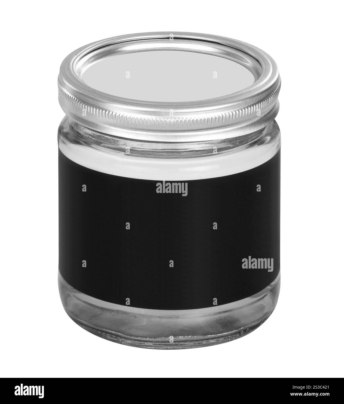 Leeres Glasgefäß isoliert auf weißem Hintergrund. Leerer Glasbehälter isoliert Stockfoto