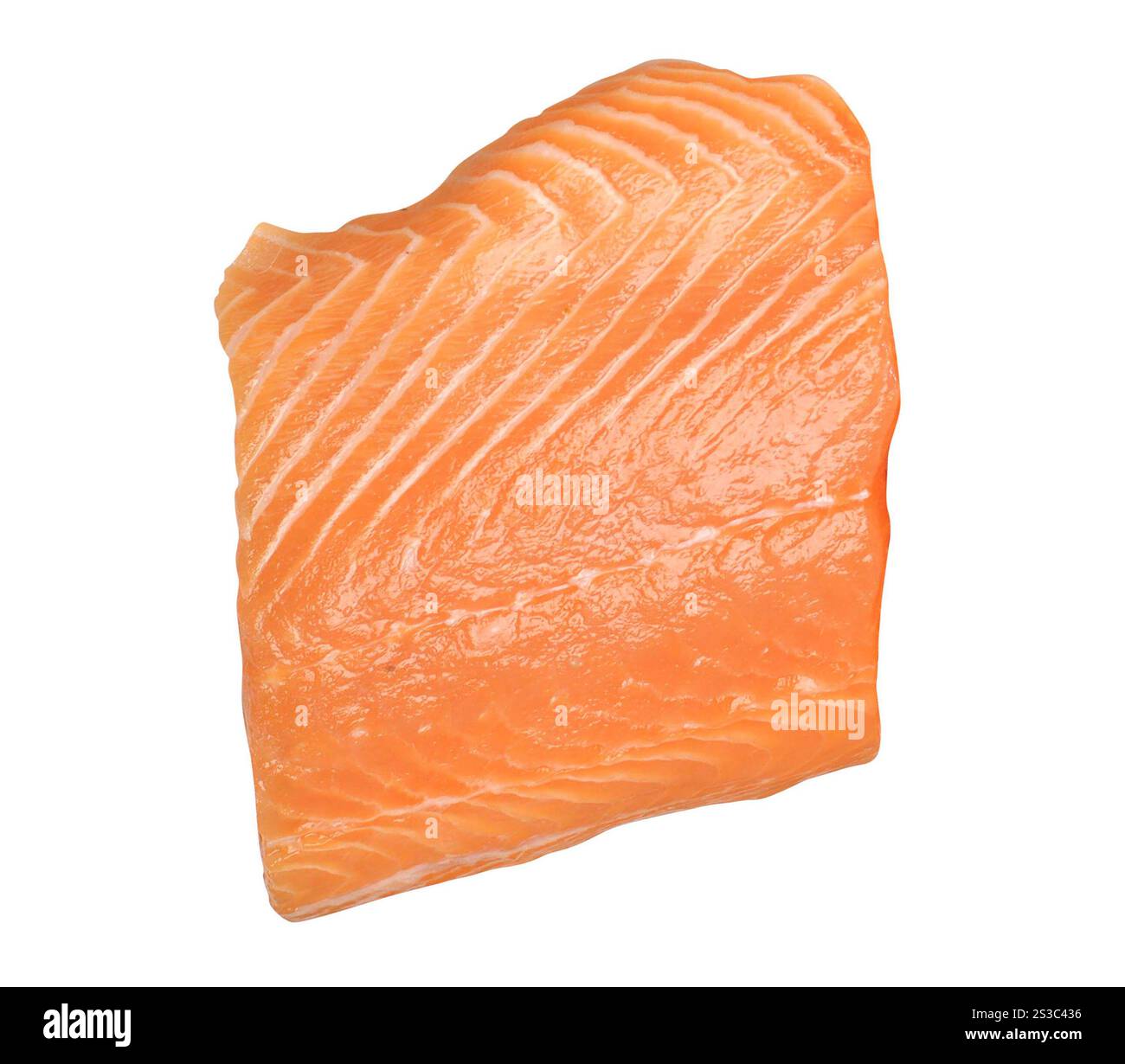 Frisches Lachsfilet, isoliert auf weißem Hintergrund. Frisches Lachsfilet auf weiß Stockfoto