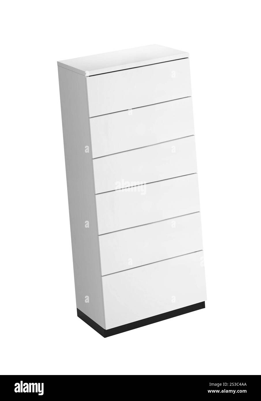 Weißer Holzschubschrank isoliert Stockfoto