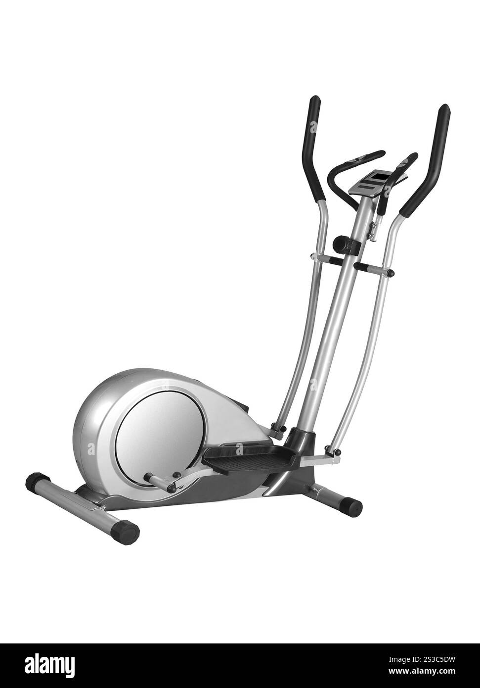 Stationäres Trainingsfahrrad isoliert auf weißem Hintergrund. Stationäres Trainingsfahrrad Stockfoto