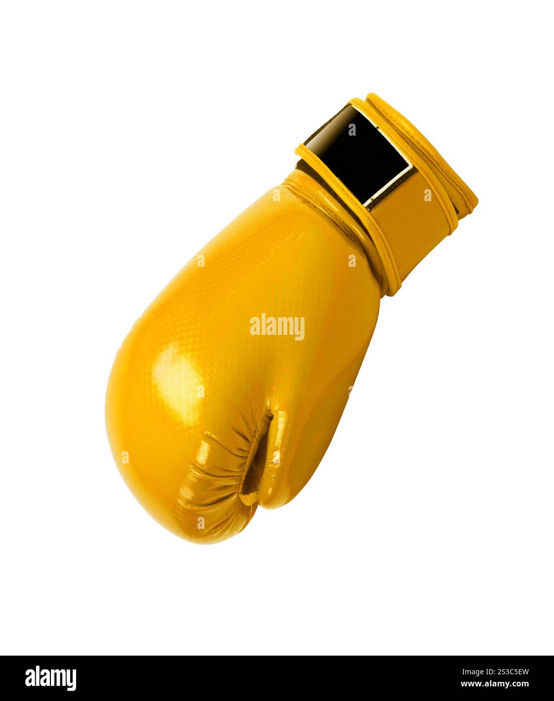 Gelber Boxhandschuh isoliert auf weißem Hintergrund. Gelber Boxhandschuh isoliert Stockfoto
