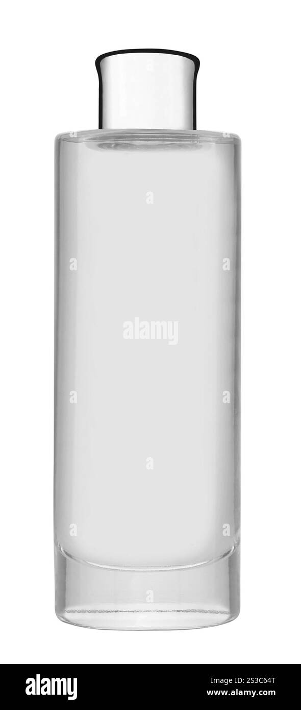 Glasflasche mit blauer Flüssigkeit. Glasflasche mit Flüssigkeit Stockfoto