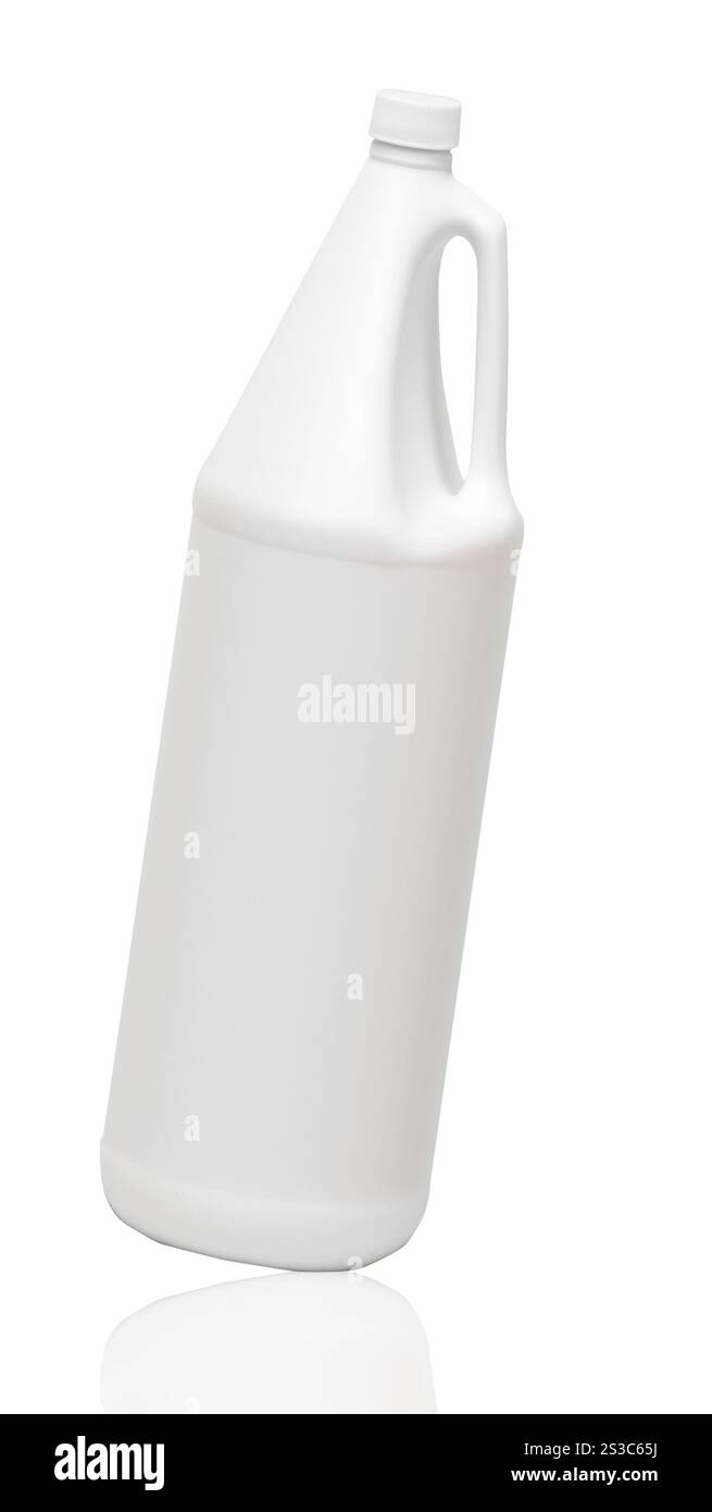 Weiße Kunststoffflasche isoliert auf weißem Hintergrund. Weiße Kunststoffflasche isoliert Stockfoto