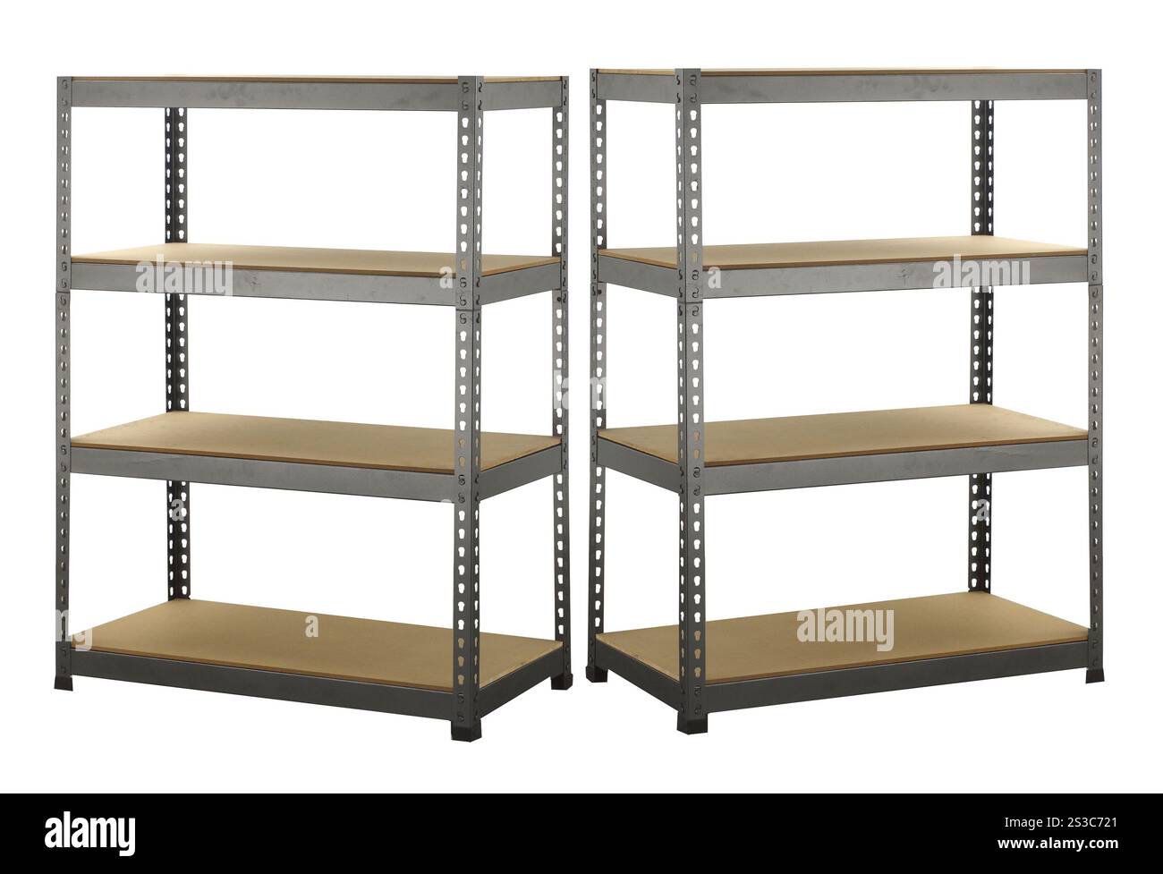 Industrielle Metallregale. Isoliert auf weißem Hintergrund. Industrielle Metallregale Stockfoto