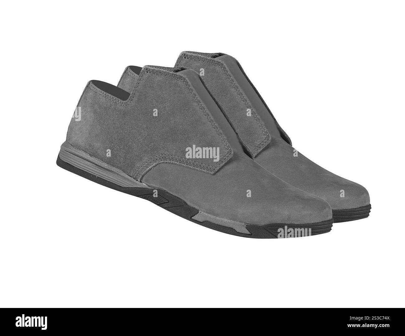 Paar Wildlederschuhe isoliert auf weißem Hintergrund. Ein Paar Wildlederschuhe isoliert Stockfoto