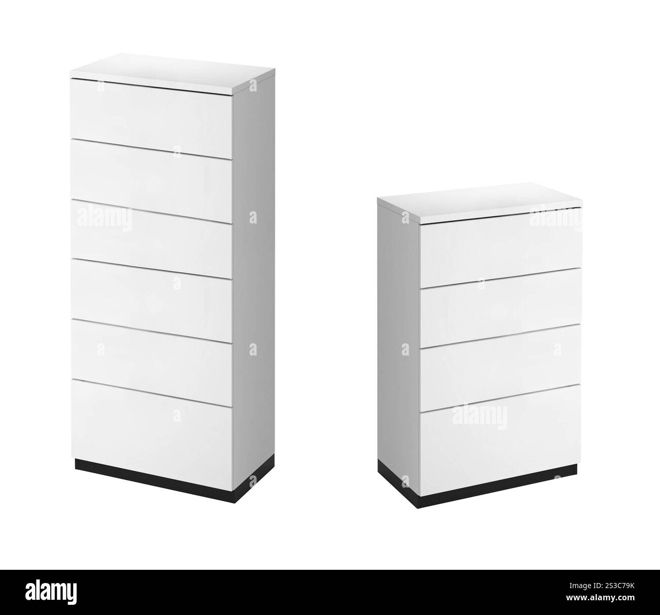 Weiße Holzschubschränke. Weißer Holzschrank mit Schubladen Stockfoto