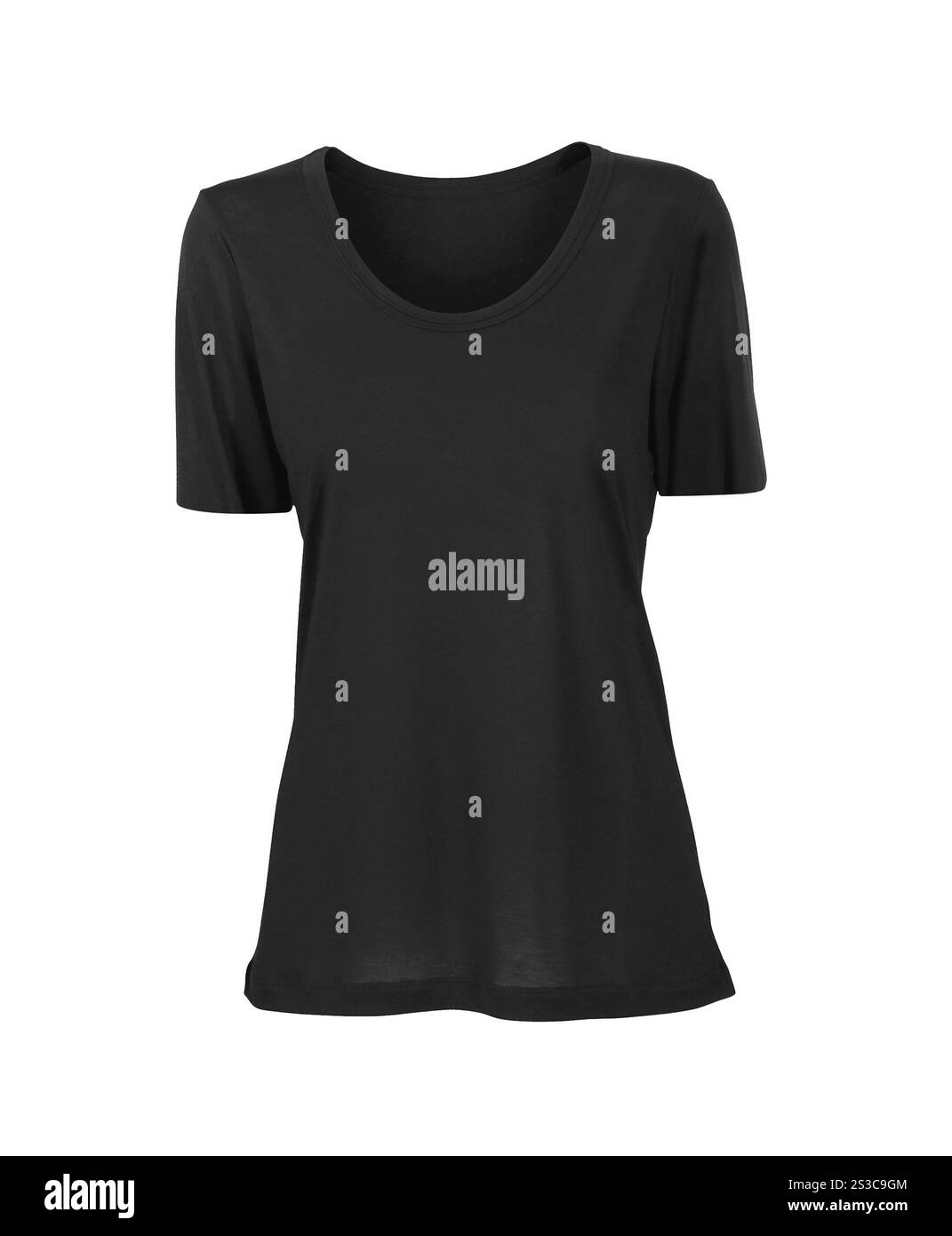 Schwarzes weibliches T-Shirt isoliert. Rotes weibliches T-Shirt isoliert Stockfoto