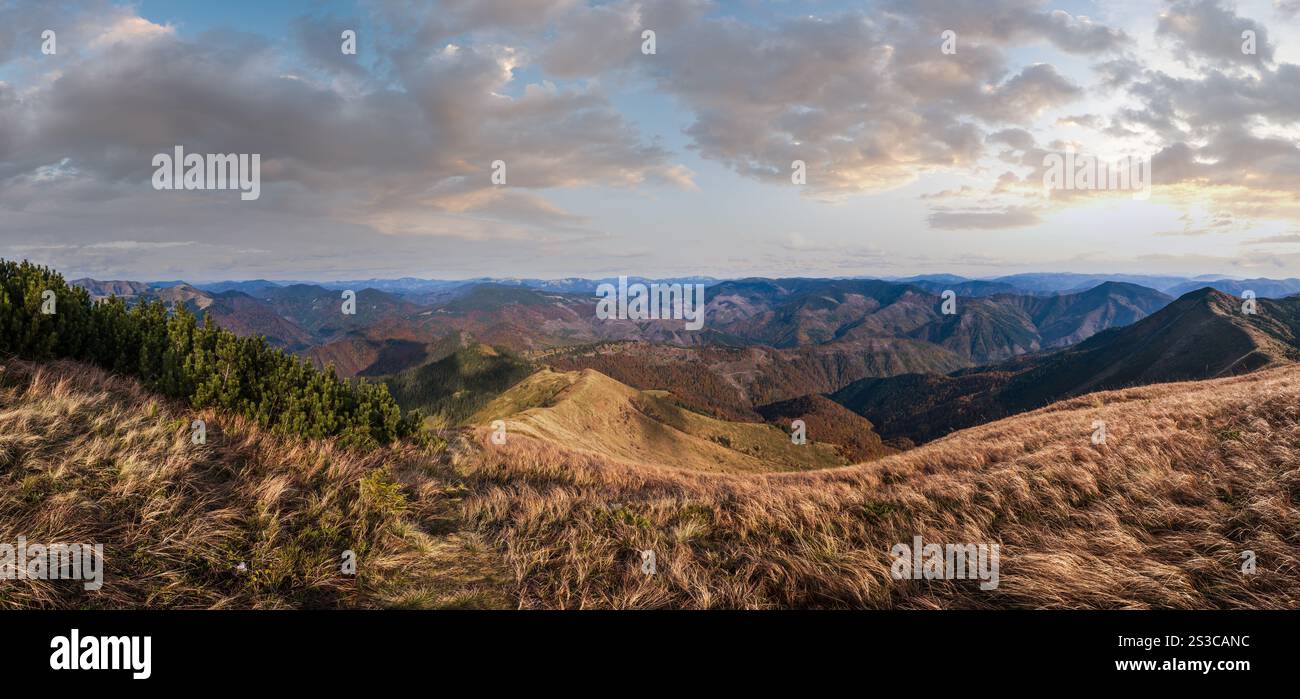 Herbstmorgen Karpaten ruhige malerische Szene, Ukraine. Stockfoto