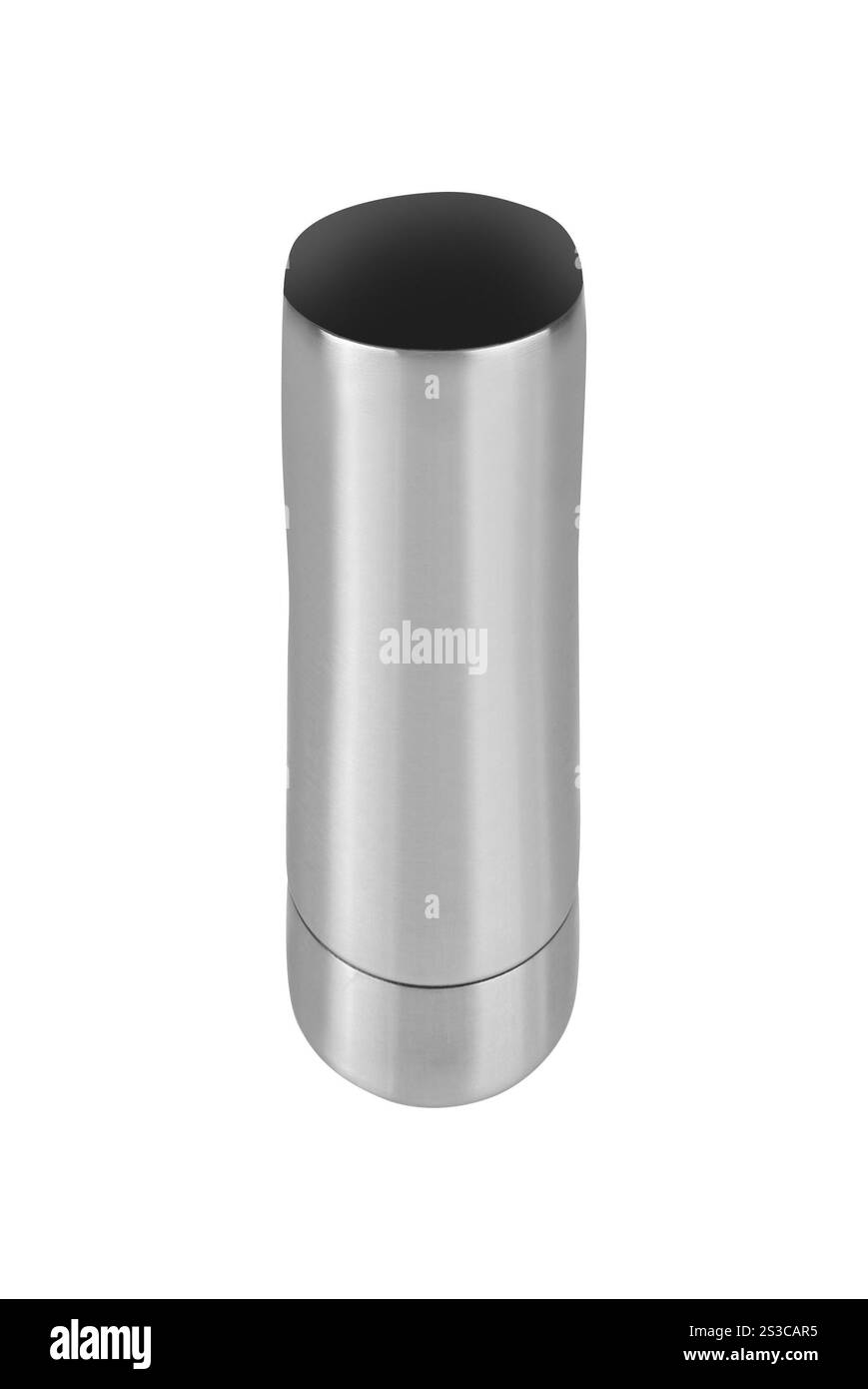 Metall-Thermos auf weiß isoliert Stockfoto