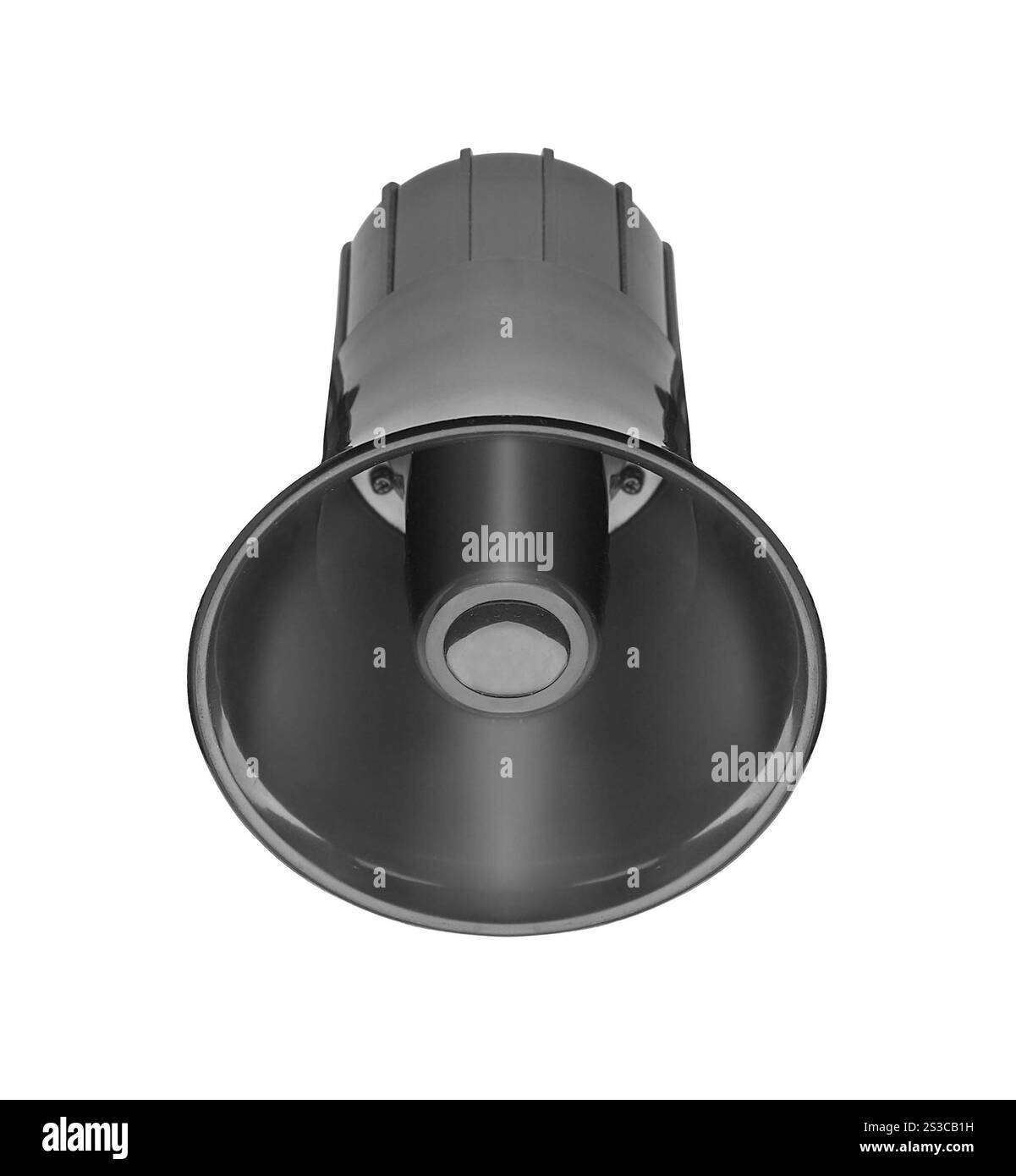 Schwarzer Lautsprecher isoliert auf weißem Hintergrund Stockfoto