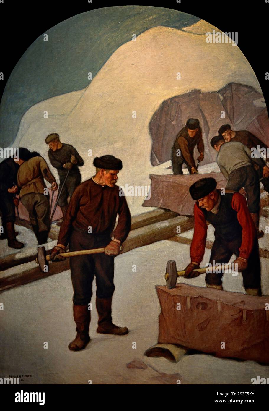 In the Stone Quarry, 1903 von Pekka Halonen, Lapinlahti, Finnland ,1865–1933, Tuusula,[Schweden, Kunstmuseum, Finnisch, ( Ein Steinbruch ist eine Art Tagebau, in der Dimension Stein, Gestein, Baumaterial, Riprap, Sand, Kies oder Schiefer wird aus dem Boden ausgehoben. ) Stockfoto