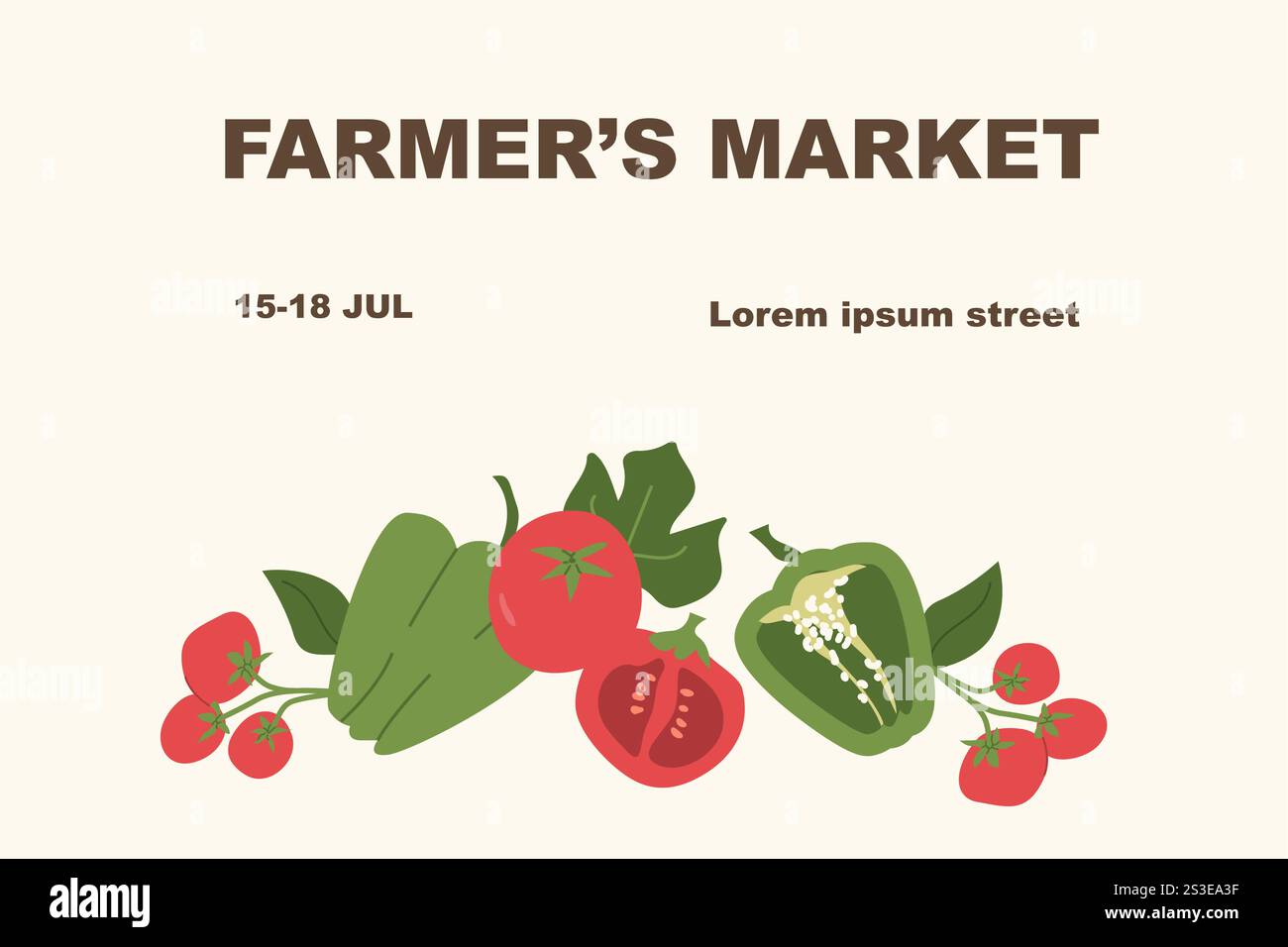 Sommer-Bauernmarkt mit frischem Gemüse und Bio-Produkten. Stock Vektor