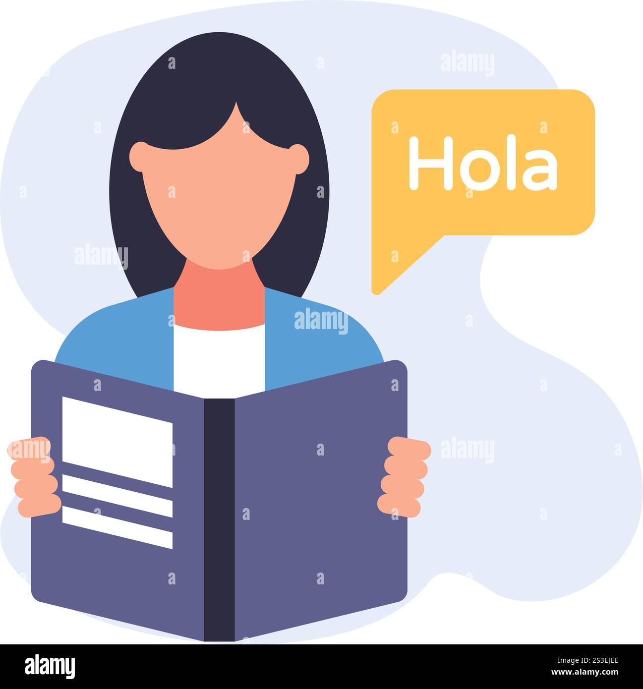 Spanisch Instructor liest das Buch Konzept, Hallo in spanischem Vektor-Icon Design, internationaler Tag der Sprache Symbol, sprachliche Vielfalt Zeichen, Bil Stock Vektor