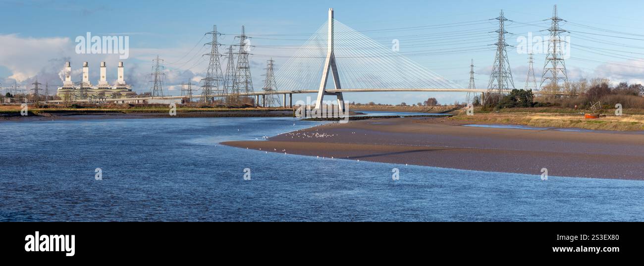 Flintshire Bridge und Connah's Quay Kraftwerk, Deeside, Nordwales Stockfoto