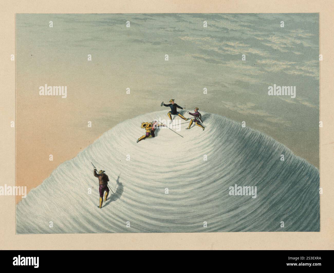 "Der Gipfel" . Vintage-Illustration aus der Besteigung des Mont Blanc von George Baxter nach Originalwerk von John MacGregor, um 1850er Jahre Stockfoto