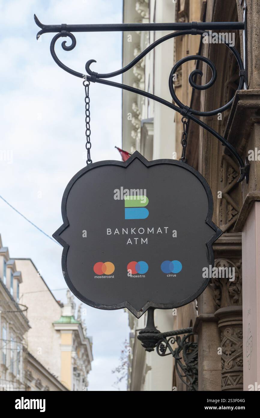 Bancomat Bankomat ATM-Schild in Wien, Wien, Österreich Stockfoto