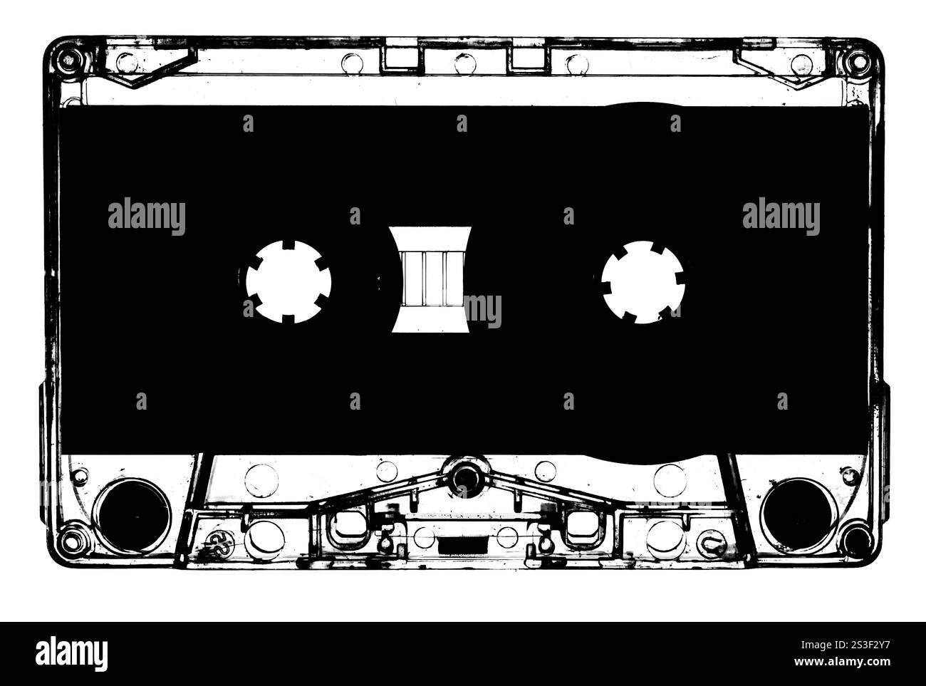 Silhouette einer Vintage-Audiokassette isoliert auf weißem Hintergrund Stockfoto