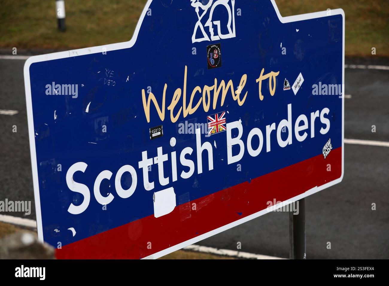 Allgemeine Ansichten über die Hauptverkehrsgrenze zwischen England und Schottland im Vereinigten Königreich. Stockfoto