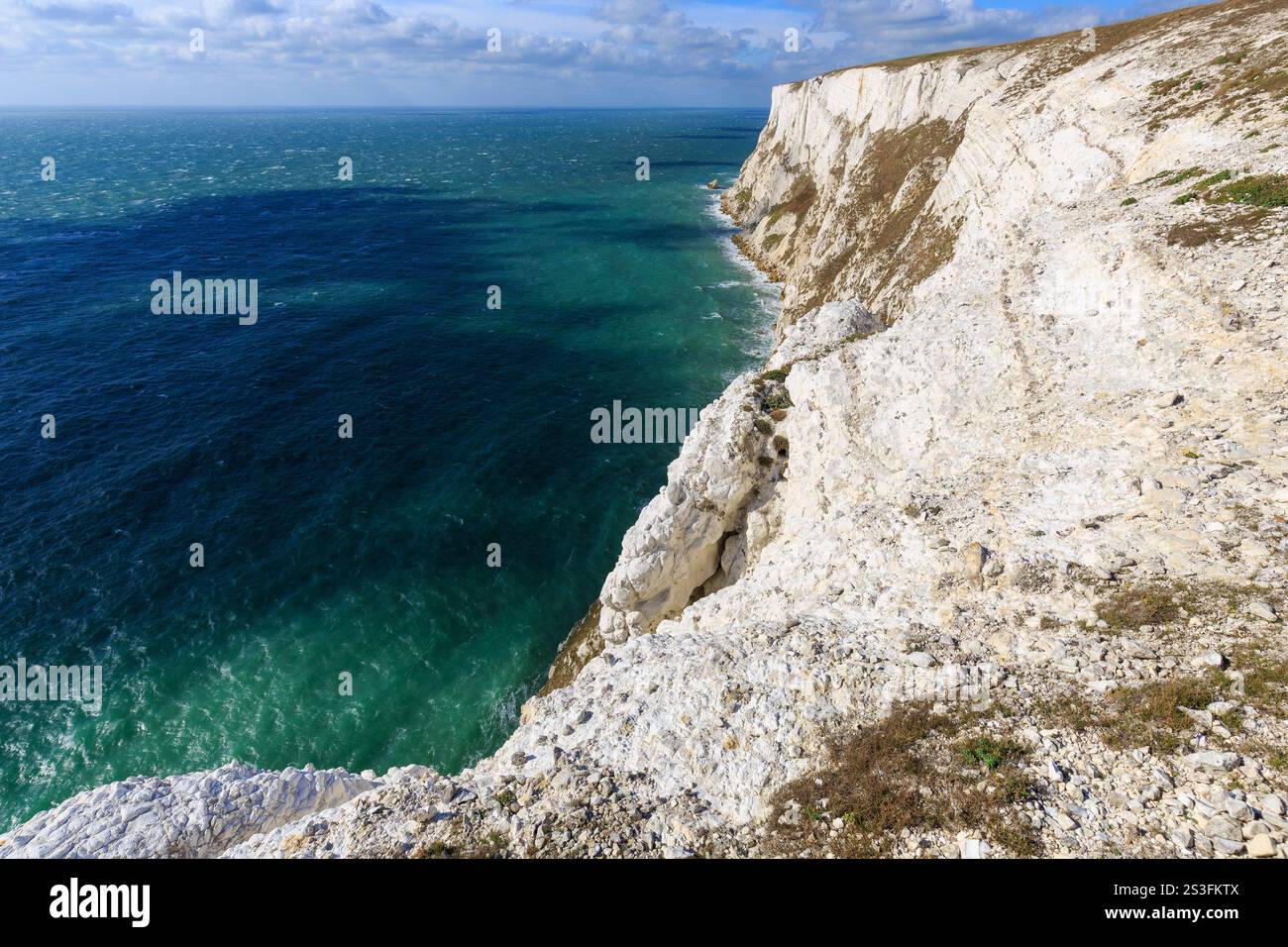 Weißen Kreidefelsen auf Tennyson Down, Isle Of Wight, Großbritannien Stockfoto