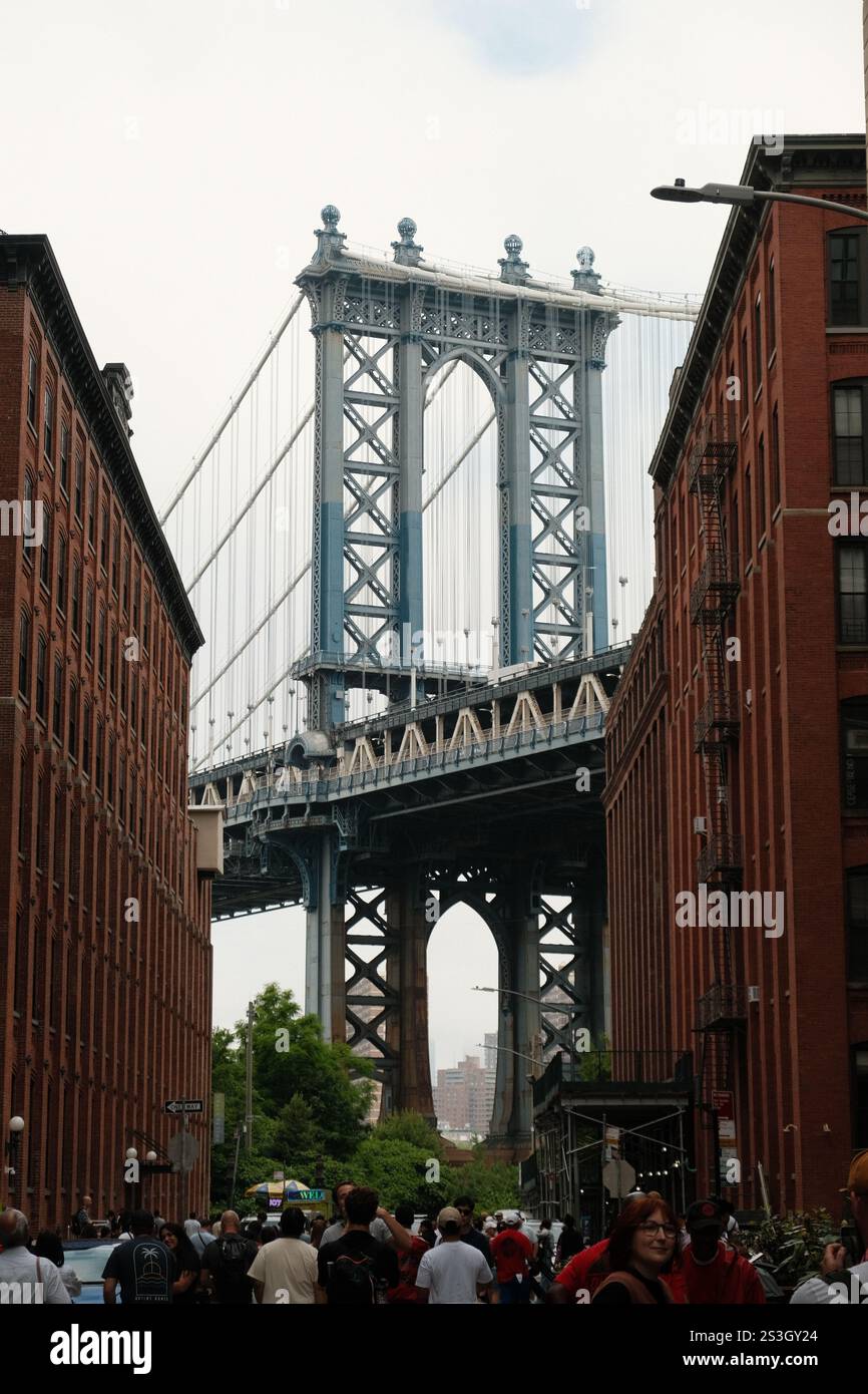 Ikonischer Blick auf die Manhattan Bridge Stockfoto