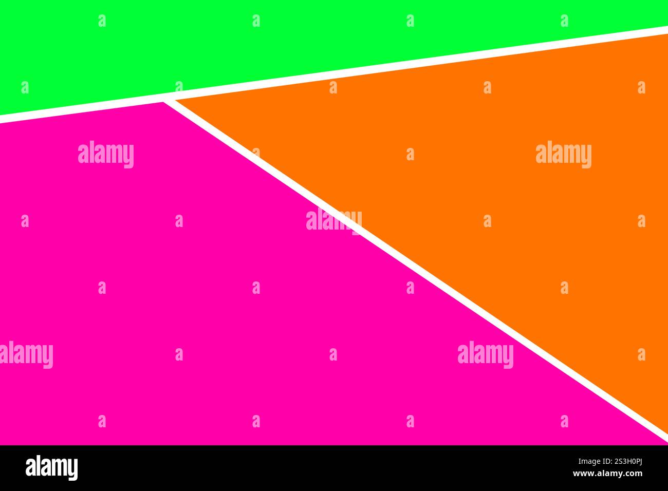 Farbenfrohe geometrische Formen in leuchtendem Pink, Orange, Grün und Lila schaffen ein dynamisches und modernes abstraktes Design. Die kontrastierenden Farben und Winkel verstärken sich Stockfoto