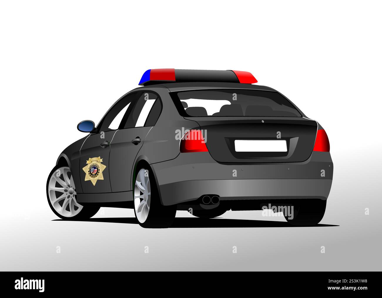 Sheriff Auto auf der Straße in der Stadt. Vektor handgezeichnete 3D-Illustration. Stock Vektor