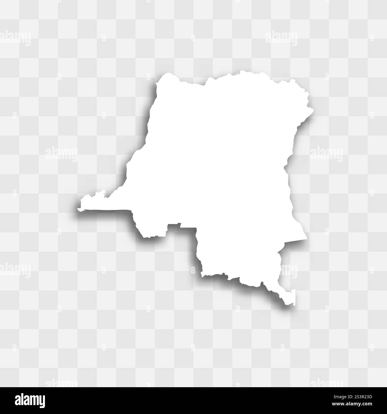 Demokratische Republik Kongo hohe detaillierte Vektordarstellung der Landessilhouette. Weiße Farbe auf transparentem Hintergrund mit fallendem Schatten. Für Bildungs-, dekorative oder informative Zwecke. Stock Vektor