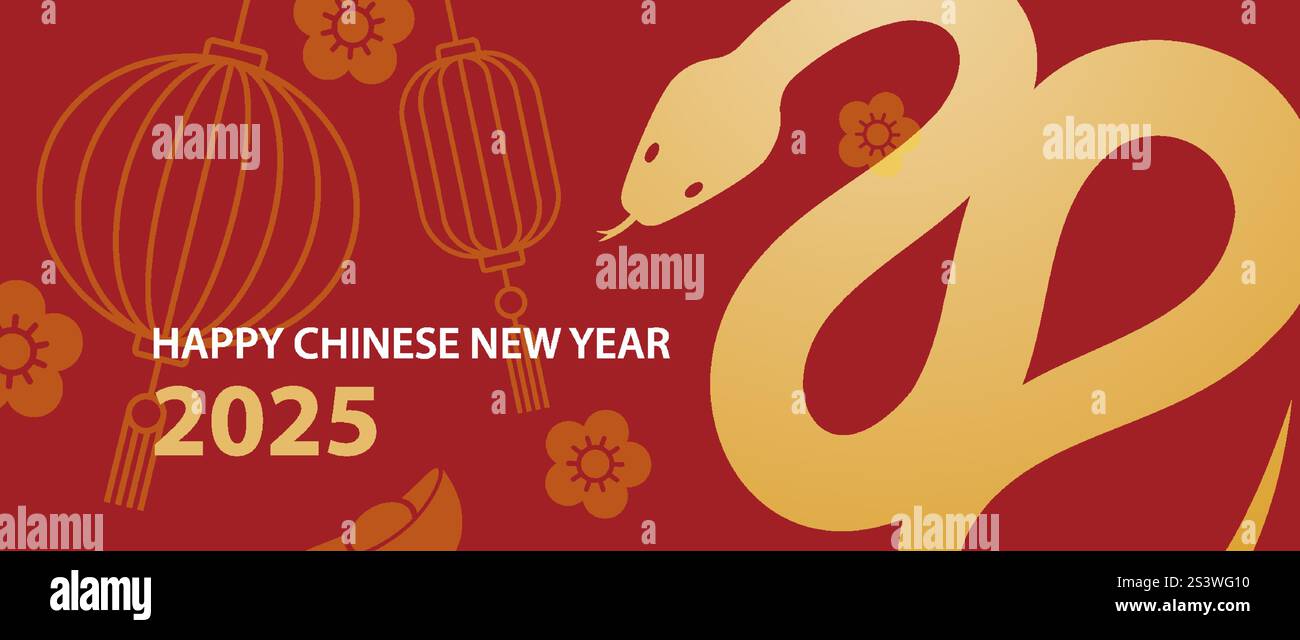 Happy chinese New Year 2025 Bannervorlage Hintergrund. Chinesische Neujahrsgrußkarte Jahr der Schlange. Stock Vektor