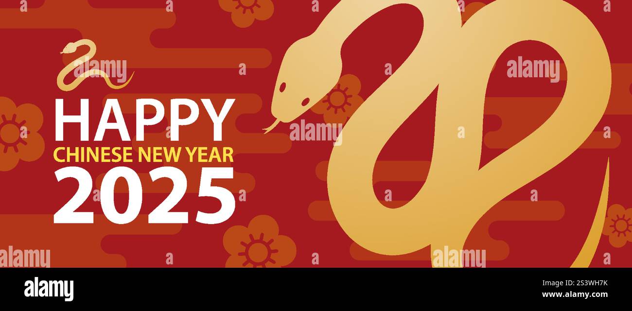 Happy chinese New Year 2025 Bannervorlage Hintergrund. Chinesische Neujahrsgrußkarte Jahr der Schlange. Stock Vektor