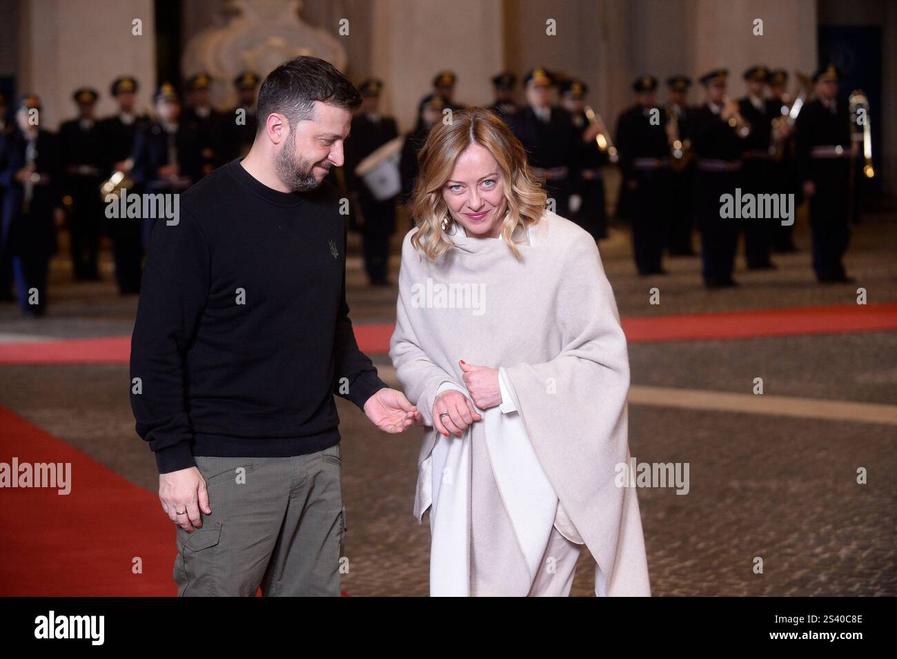 Italien, Rom, 9. Januar 2025: Der italienische Premierminister Giorgia Meloni trifft auf den ukrainischen Präsidenten Wolodymyr Zelenskyj. Foto © Stefano Carofei/Sintesi/Alamy Live News Stockfoto