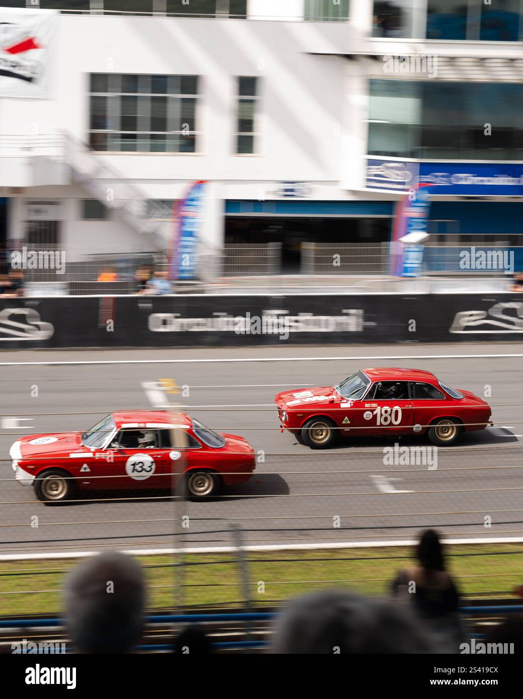 Rennen mit Alfa Romeos im Circuito Estoril. Stockfoto
