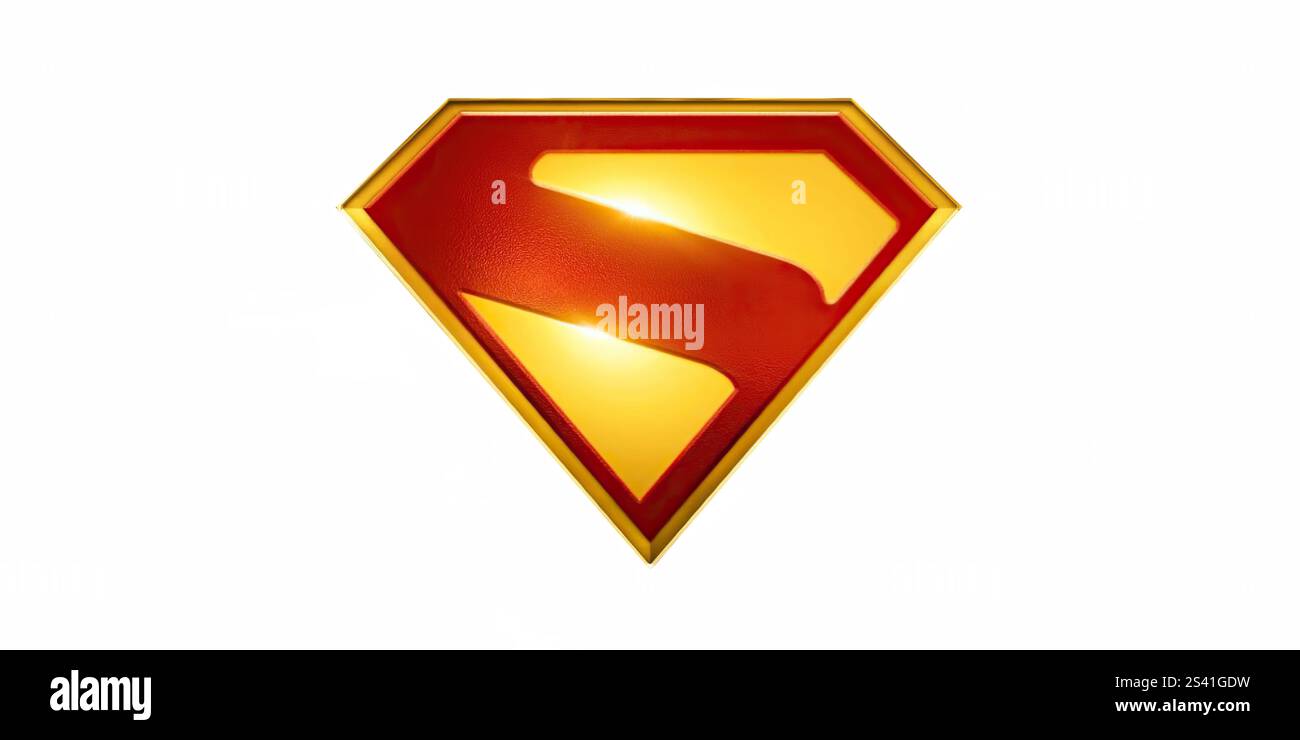 Neues Superman-Logo isoliert auf weißem Hintergrund. Stockfoto