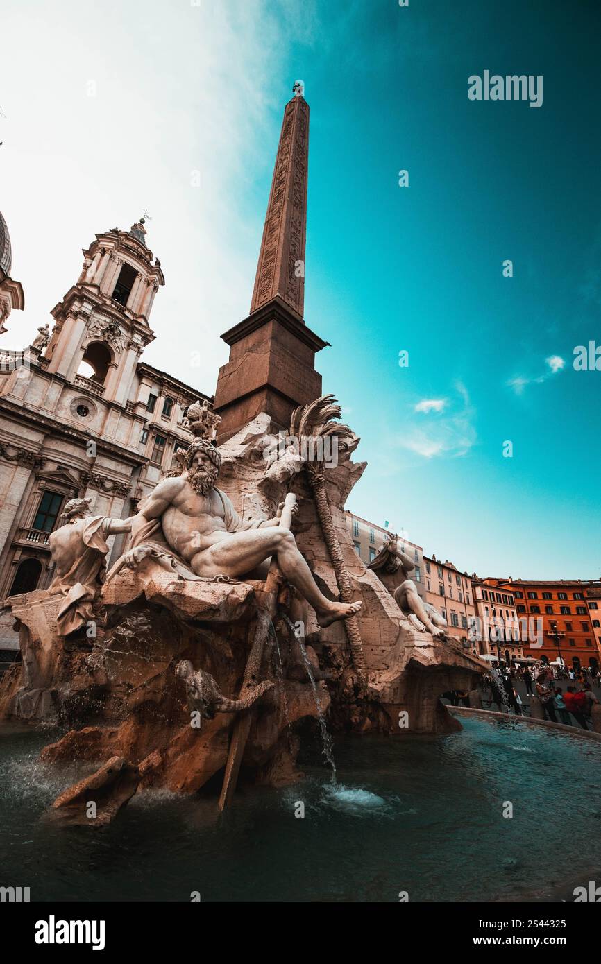 Nahaufnahme des Brunnens der Piazza Navona Stockfoto