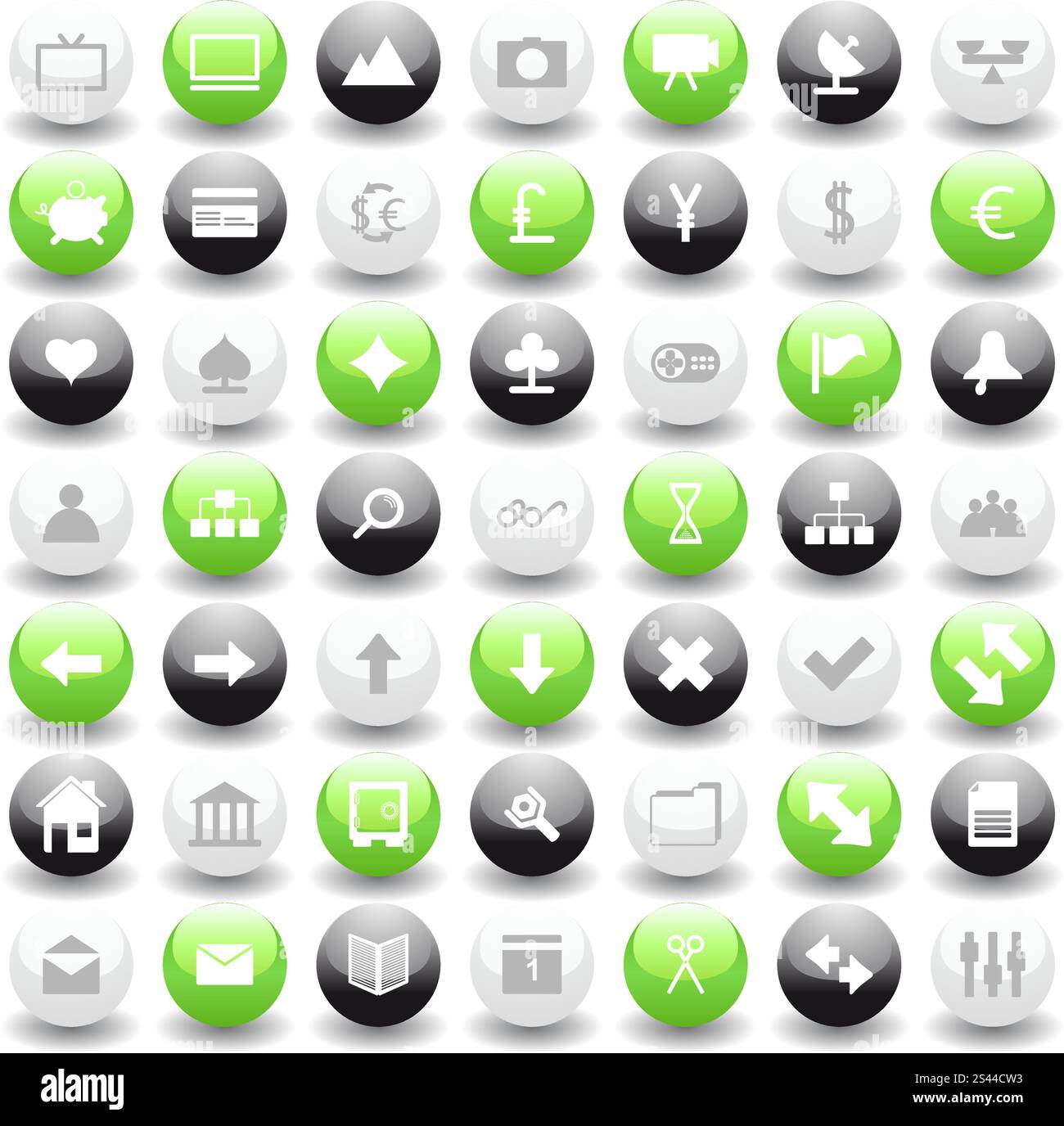 Auflistung der verschiedenen Symbole für den Einsatz in Web-Design. Stock Vektor