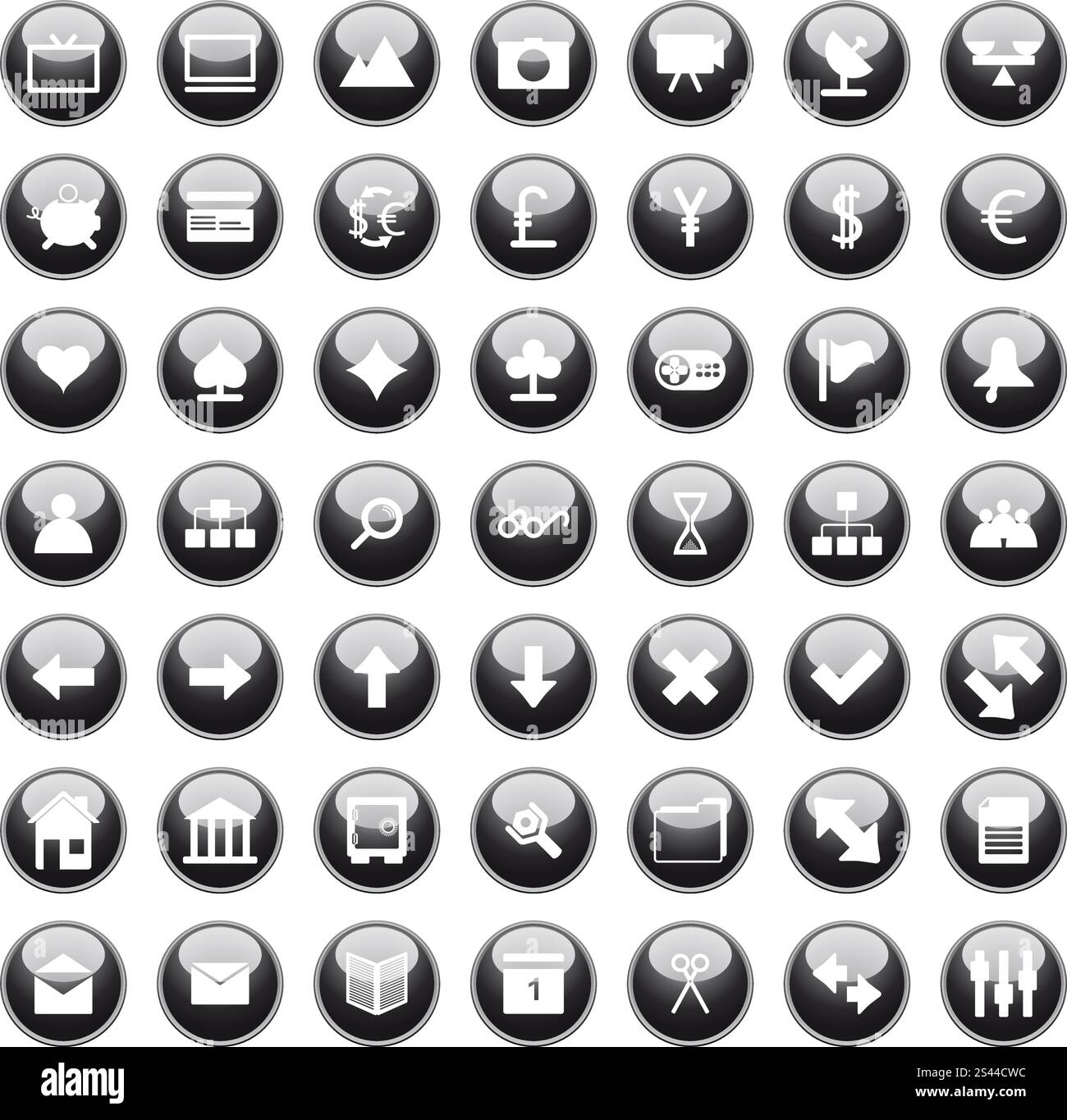 Auflistung der verschiedenen Symbole für den Einsatz in Web-Design. Stock Vektor