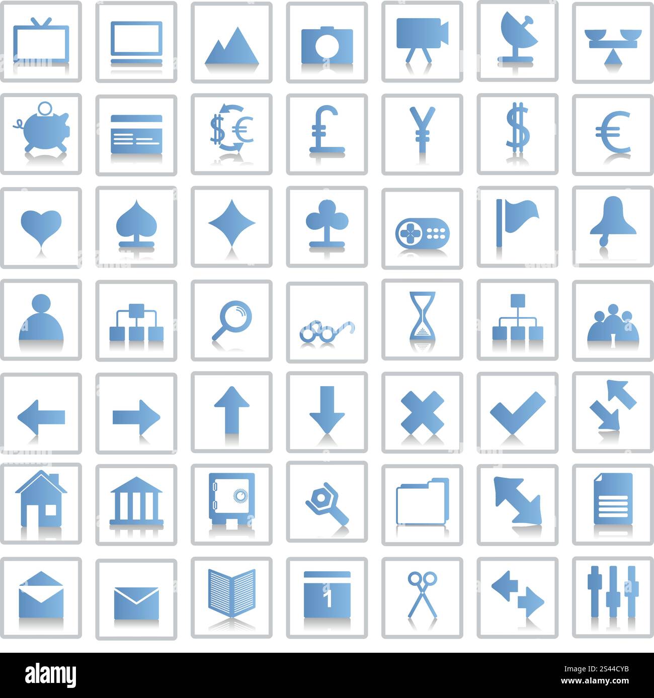 Auflistung der verschiedenen Symbole für den Einsatz in Web-Design. Stock Vektor