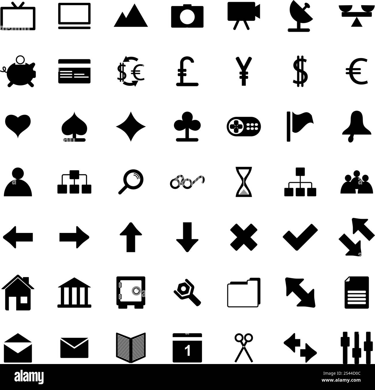 Auflistung der verschiedenen Symbole für den Einsatz in Web-Design. Stock Vektor