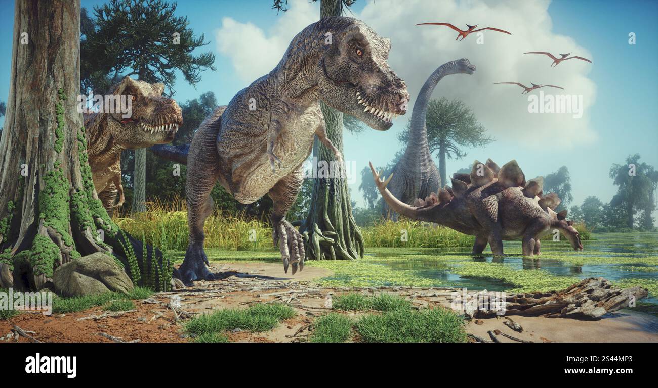 Dinosaurier im Wald. Dies ist eine 3D-Render-Abbildung Stockfoto