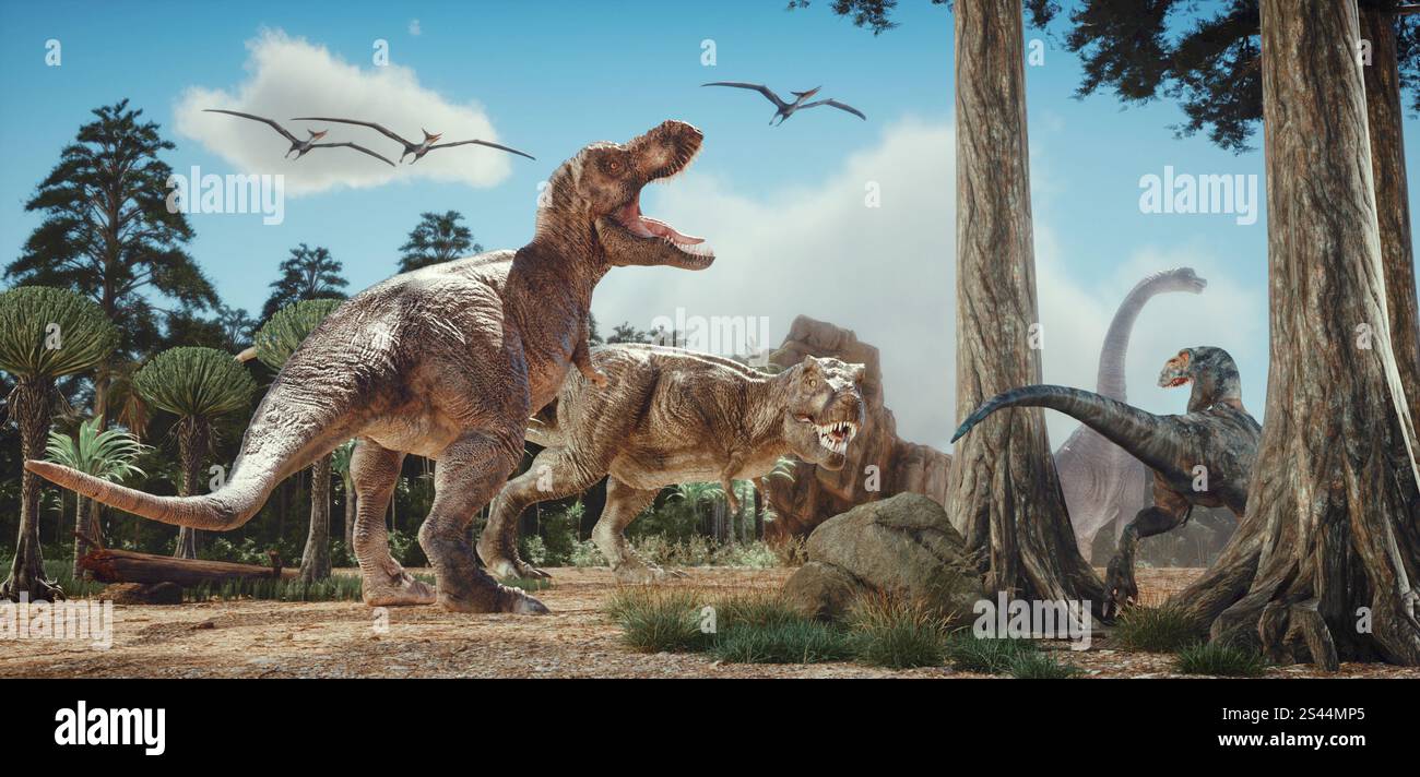 Dinosaurier in der Natur. Dies ist eine 3D-Render-Abbildung Stockfoto