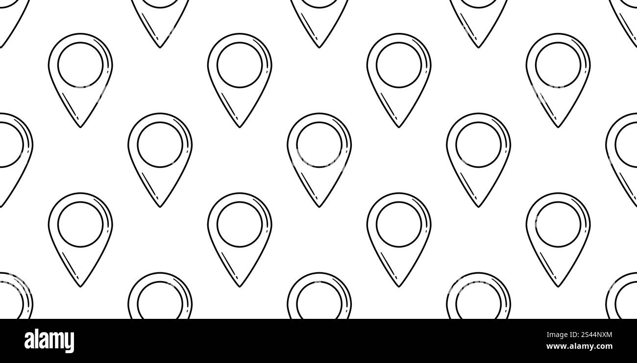 Nahtlose Positionierung Pin Pattern Design, Navigation und Kartenmarkierung Doodle Illustration, ideal für Apps, Websites, Hintergründe und digitale Schnittstellen Stock Vektor