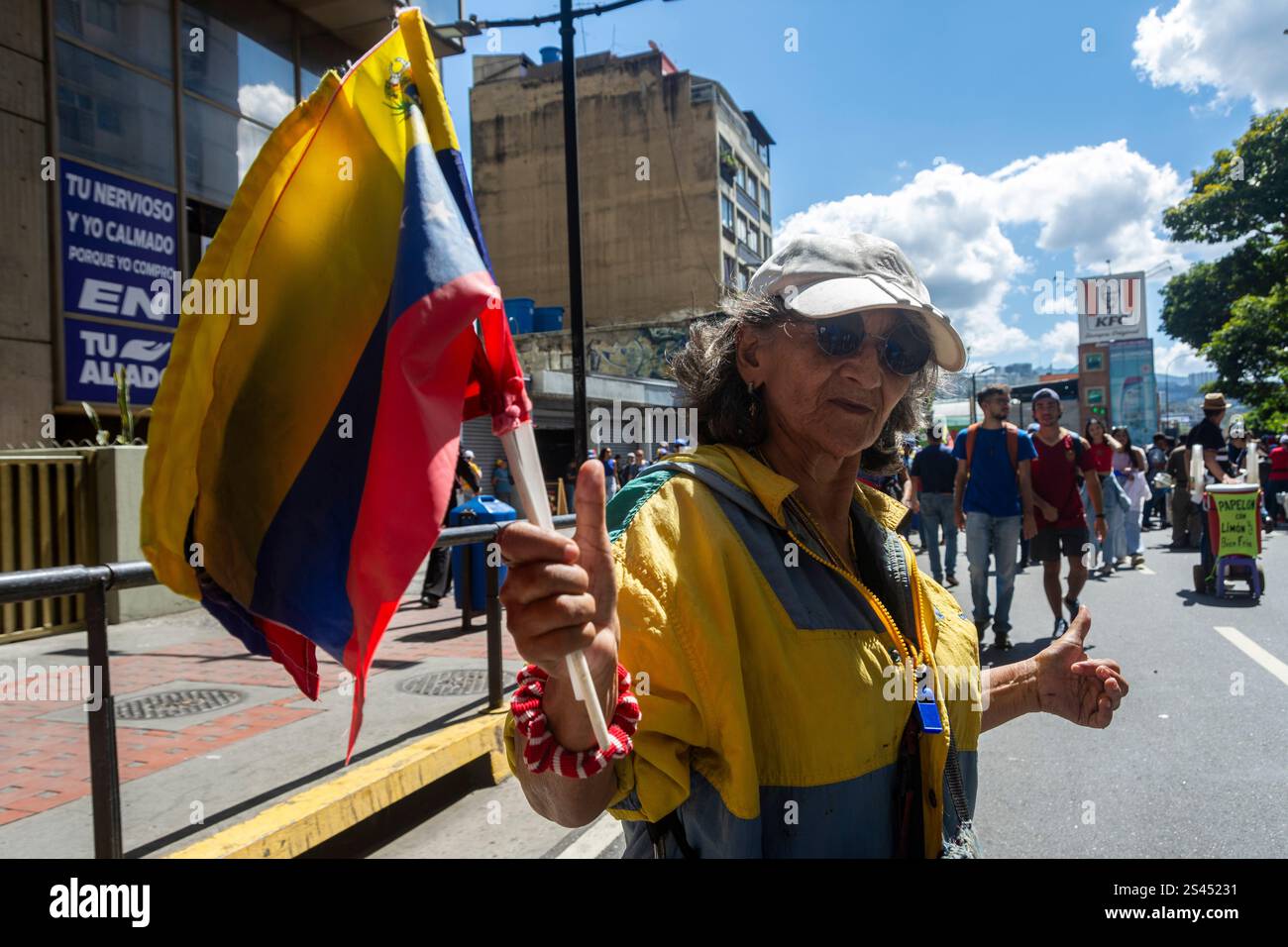 Gegner der Regierung von Nicolas Maduro demonstrieren aus Protest gegen die Vereidigung von Nicolas Maduro am 10. Januar 2025. Regierung und Opposition Stockfoto