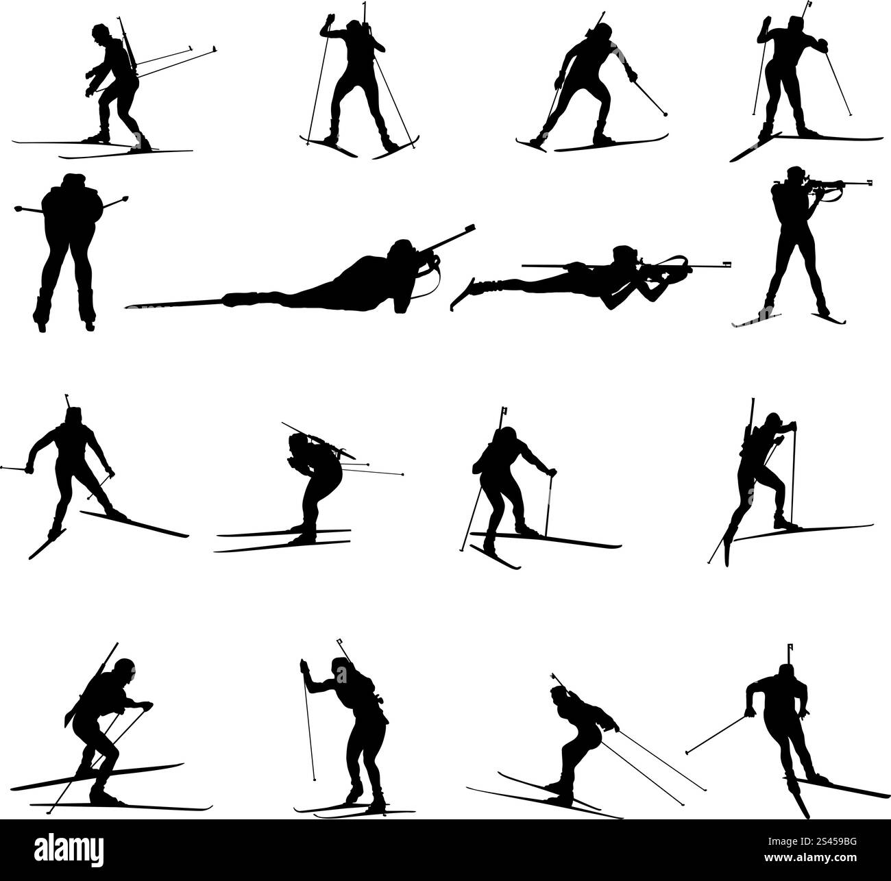 Satz von Biathlon-Sportler Silhouetten. Vektor-Illustration. Stock Vektor