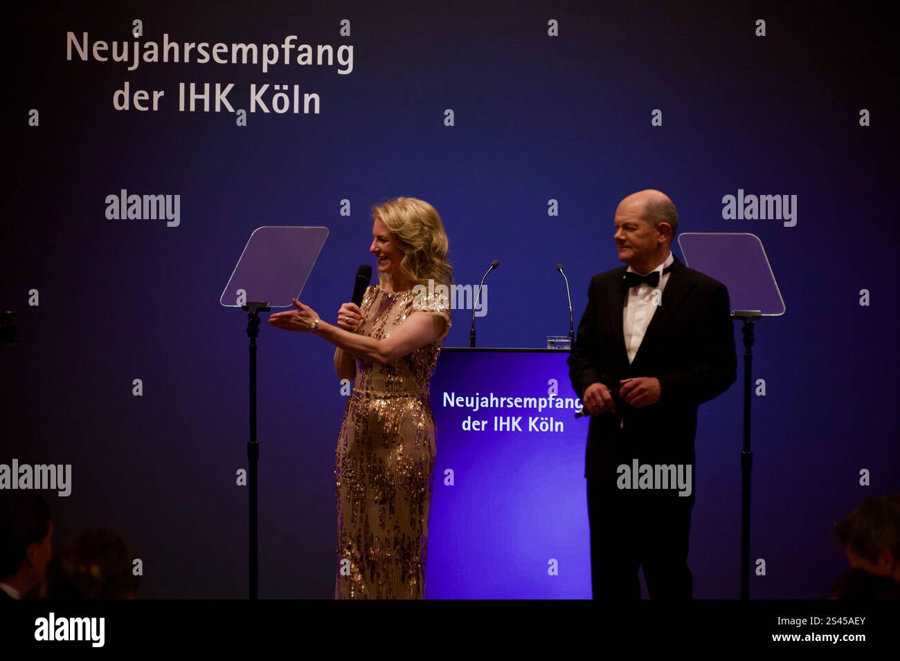 Köln, Deutschland. Januar 2025. Bundeskanzler Olaf Scholz (SPD) nimmt am Neujahrsempfang der IHK Köln Teil. Stockfoto