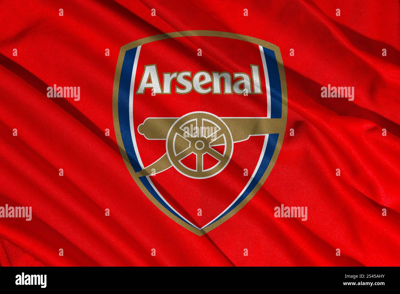 Pringsewu, lampung 11. januar 2025; Nahaufnahme des Fußballvereins Arsenal, eines der englischen Fußballvereine Stockfoto