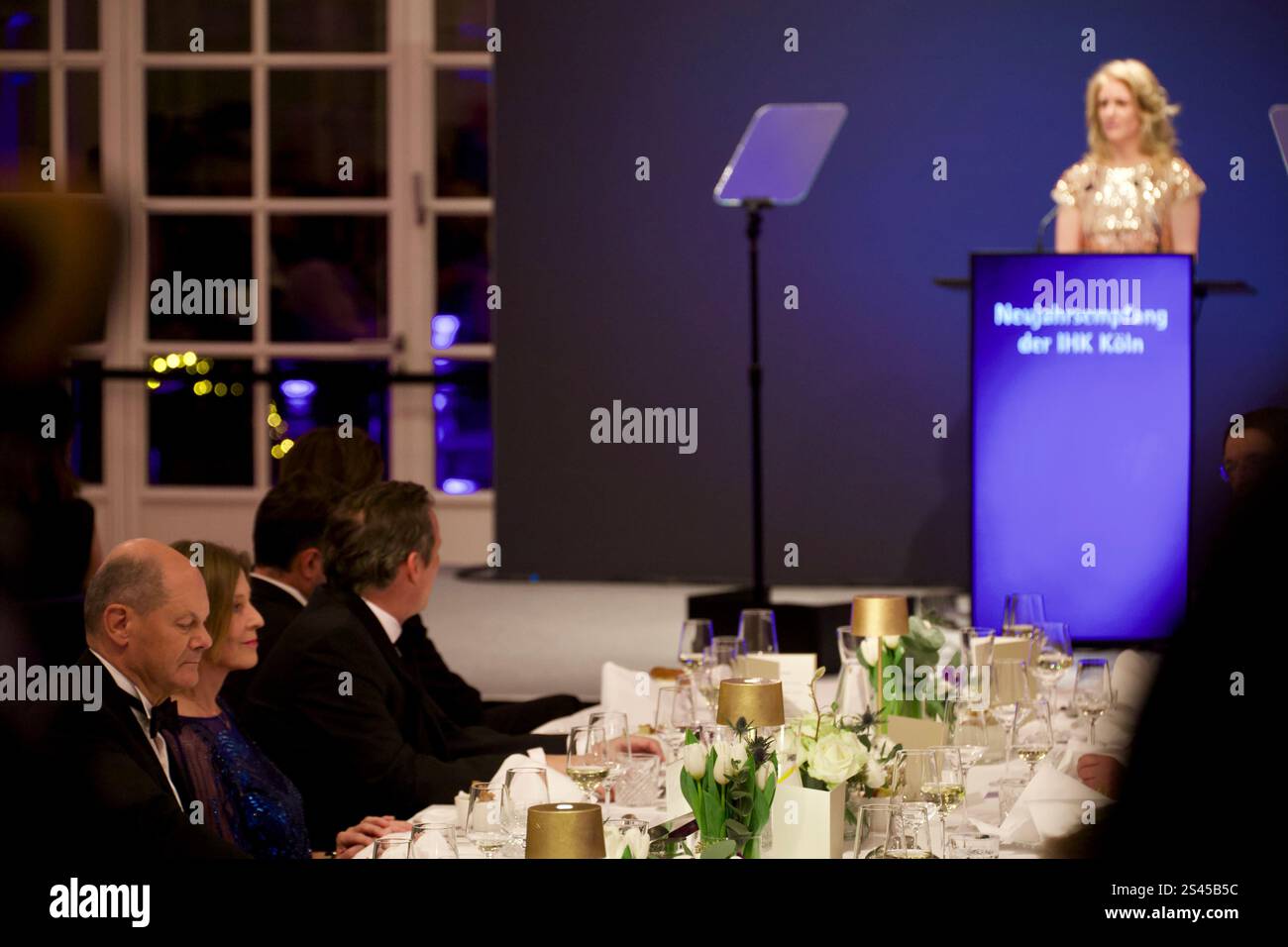 Köln, Deutschland. Januar 2025. Bundeskanzler Olaf Scholz (SPD) nimmt am Neujahrsempfang der IHK Köln Teil. Stockfoto